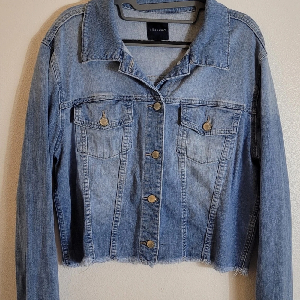 Just USA Jean Jacket Womens Size 2x Long Sleeve Denim Stretch Soft